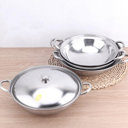KALLORY 24cm Stainless Steel Stock Pot, Stir Fry & Wok Pan with Lid for Kitchen Cooking Hot-pot