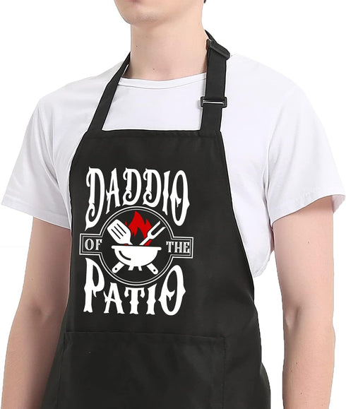 Grill Aprons for Men with Pockets, Daddio of the Patio Funny Gifts for Dad Birthday
