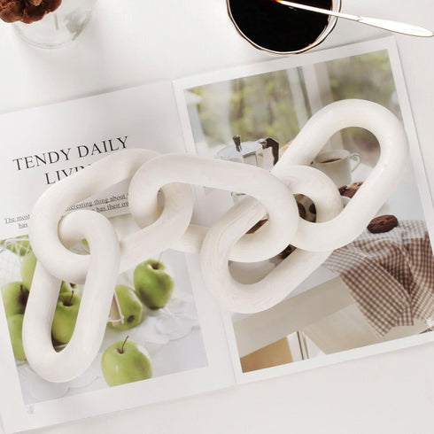 5-Link HMASYO White Wood Chain Link Decor, Wooden Decorative Chain Home Decor Accents, Coffee Table Decor, Shelf Decor