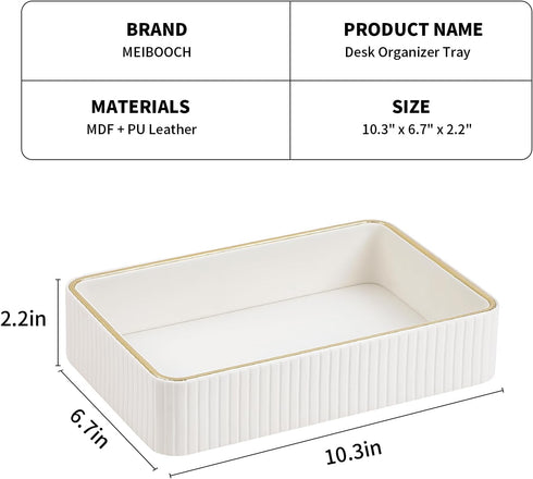 Desk Organizer Tray, PU Leather Nightstand Organizer Perfume Valet Tray for Men Women, Decorative Vanity Trays Trinket