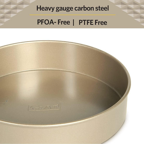 Glad Round Baking Pan, Nonstick Heavy Duty Metal Bakeware for Cakes and Desserts, Gold