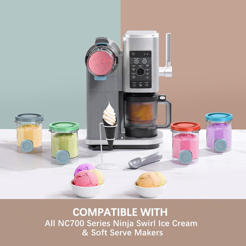 QVN 4 Pack NC700 for Ninja Swirl Pints, Creami Containers Compatible with Series Swirl Creami Maker & Soft Serve Ice