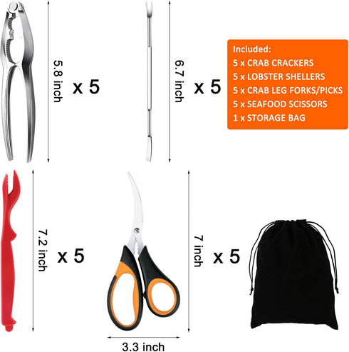 Seafood Crab Crackers and Tools - 21 Pcs Set with Crab Leg Crackers, Lobster Shellers, Seafood Scissors
