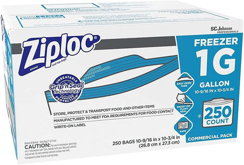 Ziploc 94604 Double-Zipper Freezer Bags - 1gal, 2.7mil, Clear with Label Panel, Case of 250 for Food Storage