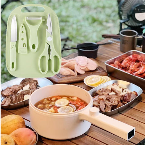 Mini Travel Cutting Board Set, 4 Pcs Portable Mini Camping Plastic Cutting Board & Knife (Green)