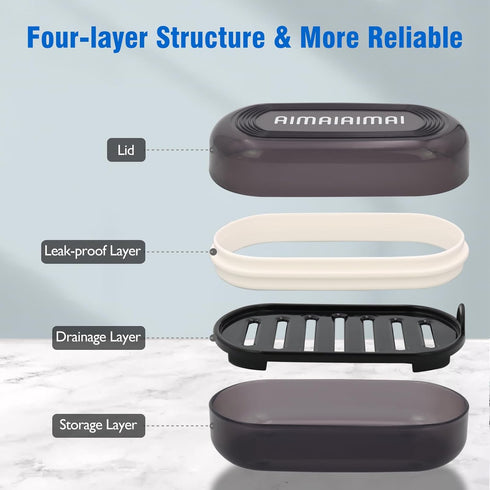 AIMAIAIMAI Travel Soap Container, Leakproof Soap Box, Travel Soap Holder with Removable Draining Layer, Portable Soap