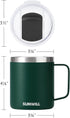 SUNWILL Insulated Travel Coffee Mug with Lid, 14 oz Stainless Steel Tumbler, Handle for Camping, Office, Outdoor,