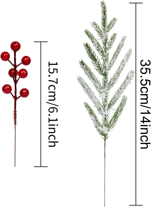 Kesywale Set 40 12.8" of Artificial Norfolk Pine Branches with Red Berry Christmas Greenery Picks Fake Norfolk Pine