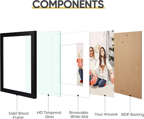 Golden State Art 11x14 Black Photo Wood Frame with Real Glass and White Mat for 8x10 Picture