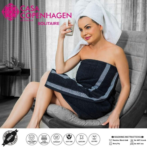 6Pcs 100% Set- 600GSM, 2Bath 2Hand 2Washcloths, Set CASA COPENHAGEN Solitaire Egyptian Cotton Large Designer Towels