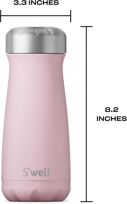 S'well Stainless Steel Traveler, 16oz, Pink Topaz, Triple Layered Vacuum Insulated Container Keeps Drinks Cold for 24