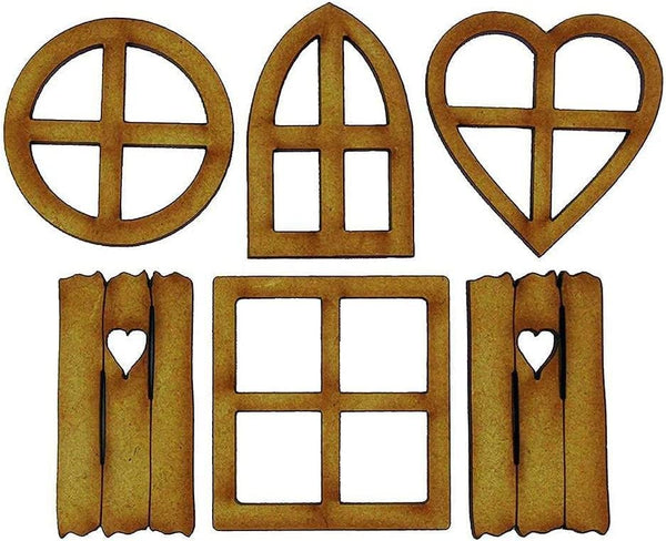 Wooden Fairy Garden Door, Blank Door Fairy House Door and Windows Ornaments Tree Statues for Tree Trunk Yard Decoration, 6Pcs