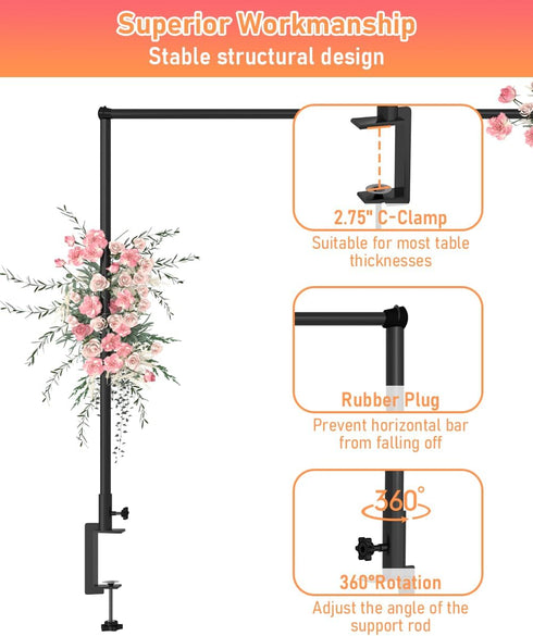 32-80 Inch Length Over the Table Rod Stand with Clamps, Adjustable Metal Balloon Flower Decorating Arch for Wedding