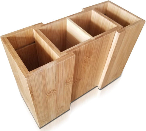 Bamboo Expandable Cooking Utensil Holder, Natural Spatula Spoon Caddy for Counter Stove Top Organizer