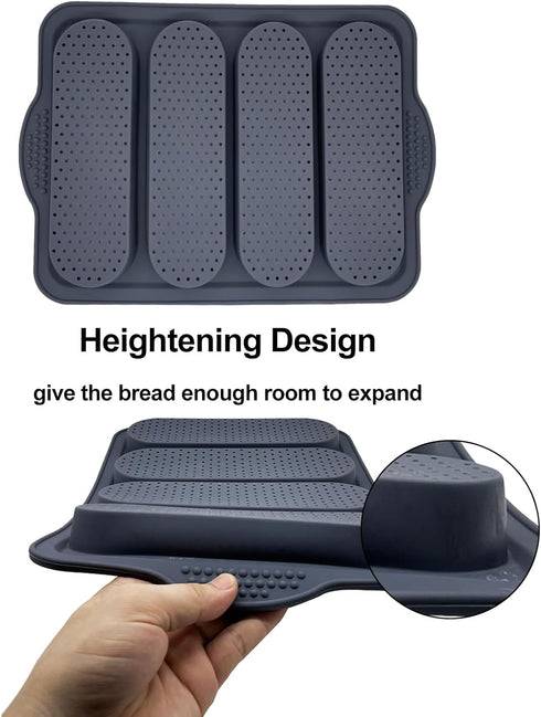 4-Cavity Silicone Bread Loaf Pan, Nonstick Sourdough & Heat Resistant Baguette Bread Pan, Silicone Molds for Baking