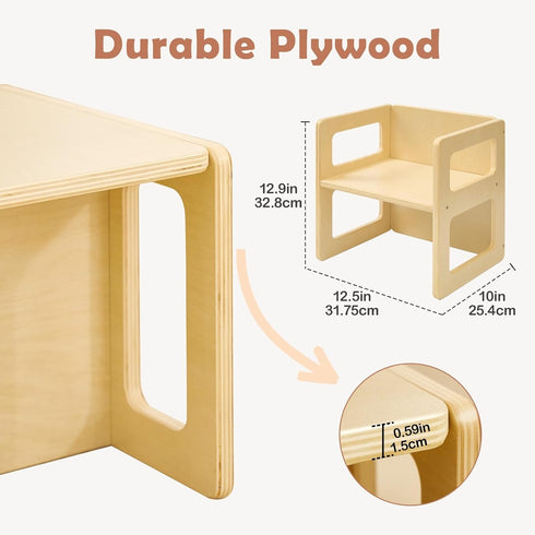 1-3, Natural2pcs FUNLIO Height Adjustable Montessori Weaning Chair for Age Quality Solid Wooden Chair