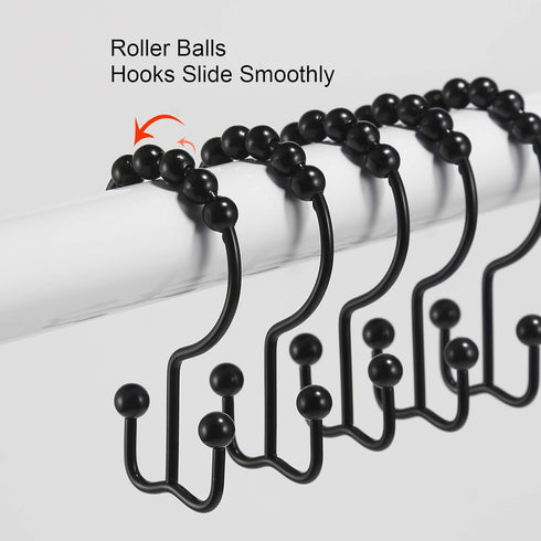 Goowin Shower Curtain Hooks, Stainless Steel Black Shower Curtain Rings, Rust Proof, Free Sliding Double Hooks