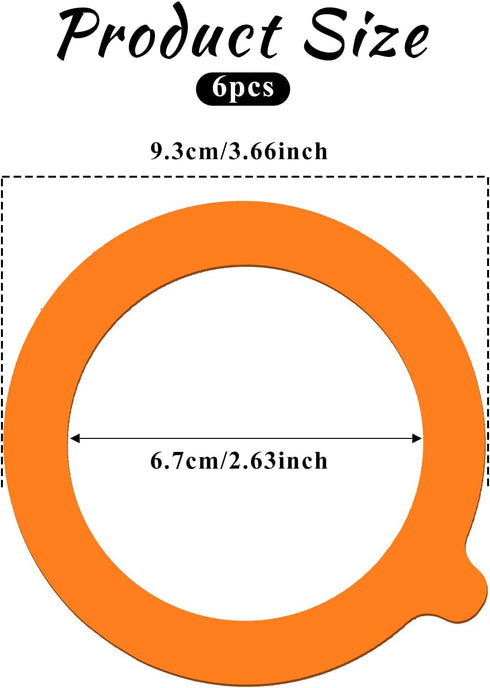 6Pcs Rubber Seals Rings for Glass Jars, Airtight Silicone Replacement Gasket for Jars Leak-proof Airtight Rubber Seal -3.7 Inches (Orange) by Molain