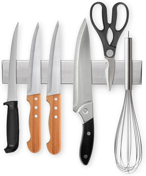 Ninolny 10 Inch Magnetic Knife Strip, Premium Stainless Steel Wall Mounted Kitchen Knives Bar for Home