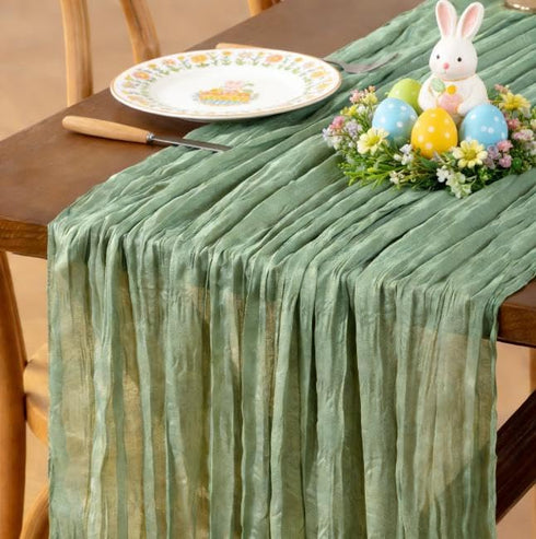 12pcs Sage Green Easter Spring Cheesecloth Table Runner Boho Gauze Table Runner