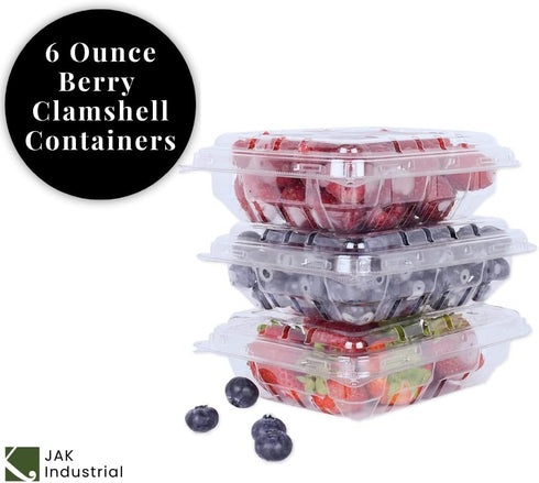 JAK Industrial 42 Pack 6 - Ounce Clear Plastic Vented Berry Containers with Clamshell Lids - For Blueberries