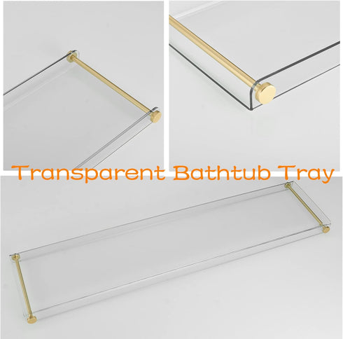 Beelee Bathtub Tray Clear Caddy Rack, Acrylic Tub Tray with Gold Rails for Book, Phone, Candle, Wine