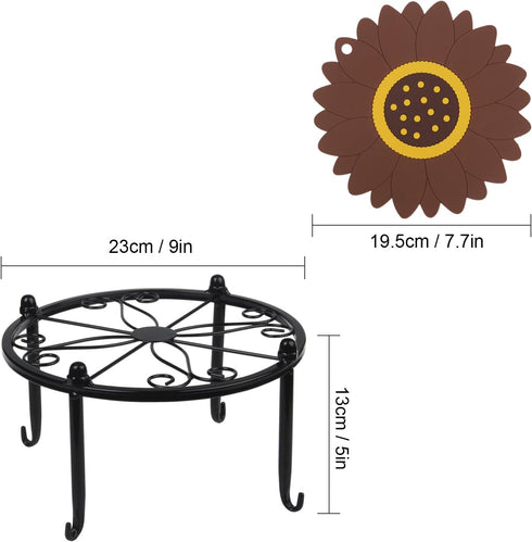 Heavy-duty Metal Beverage Drink Dispenser Stand, Cold Water Glass Container Holder, Countertop Rack for Juice, Black