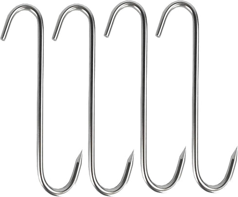 Tinsow 4 PCS Stainless Steel Meat Hooks - 5.1 Inch S-Hook for Butcher Hook, Pot Hooks, Hanging Drying BBQ Grill