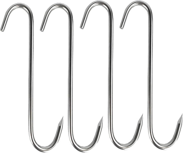 Tinsow 4 PCS Stainless Steel Meat Hooks - 5.1 Inch S-Hook for Butcher Hook, Pot Hooks, Hanging Drying BBQ Grill
