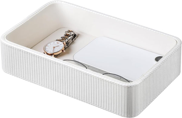 PU Leather Valet Tray Organizer, Small Nightstand Organizer Bedside Desktop Storage for