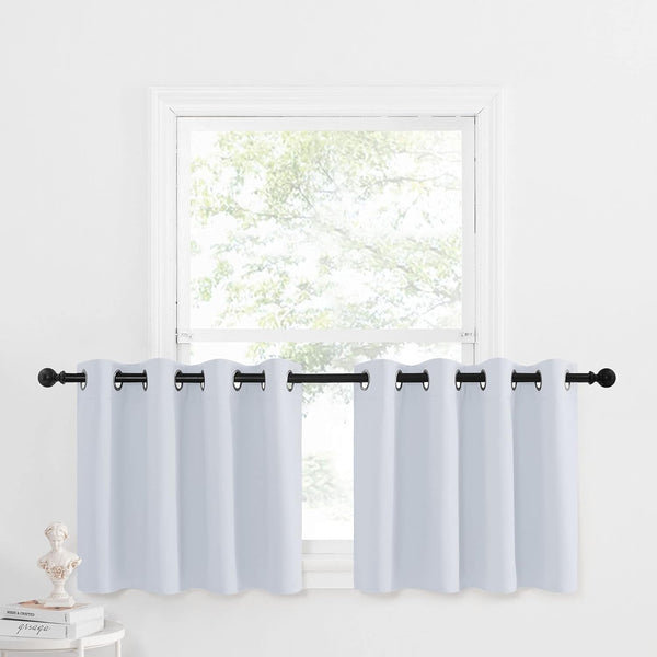 NICETOWN Greyish White Tiers Kitchen Curtains, Room Darkening Energy Efficient Grommet-Top Panels for Short Windows