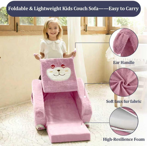 1-3, Kids Couch, Children's Sofa Bed, Folds into a Recliner, Pink Puppy Design, Suitable for Toddlers Aged Birthday