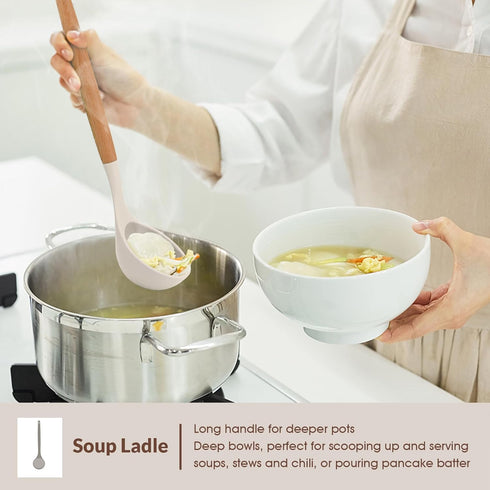E-far Cooking Utensils Set of 6 - Silicone Kitchen Utensils with Wooden Handle, Non-stick Cookware Friendly, Heat