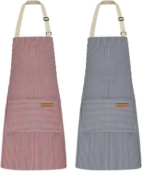 NLUS 2 Pack Kitchen Cooking Aprons, Adjustable Bib Soft Chef Apron with 2 Pockets for Men Women
