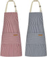 NLUS 2 Pack Kitchen Cooking Aprons, Adjustable Bib Soft Chef Apron with 2 Pockets for Men Women