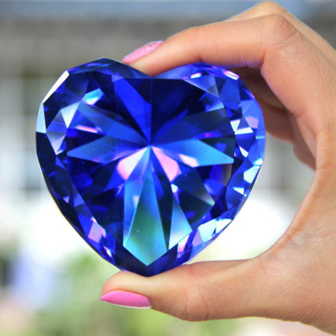Personalized Custom Engraved Crystal Paperweight, Pink and Blue Diamond