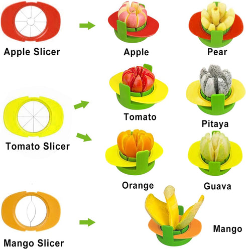 Fruit Cutter Slicer - 4 in 1 Apple Slicer with Vegetable Peeler & Cleaning Brush, Stainless Steel Heavy Duty Cutter for