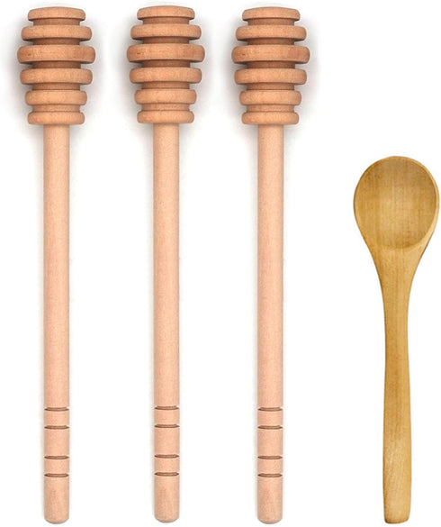 4PCS 6 inch Honey Dipper Sticks Honey Spoon, Wooden Honey Mixing Stirrer