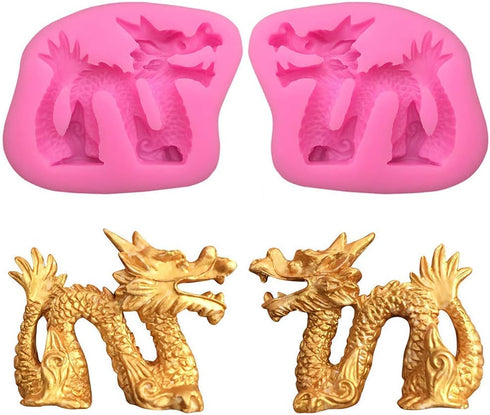 2Pcs/Set 3D Dragon Fondant Mold - Chinese Zodiac Dragon Silicone Gum Paste Sugar Craft Mold for Cake Decorating