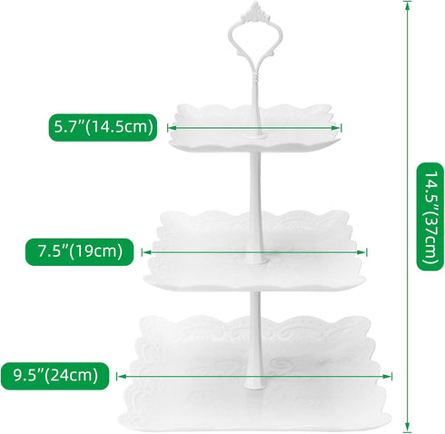 Coitak 3 Tier Cupcake Stand, Plastic Tiered Serving Stand, Square Dessert Tray for Baby Shower, Tea Party, Wedding