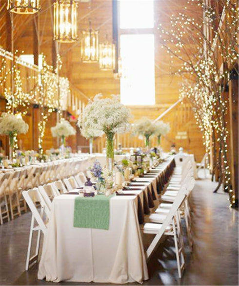 B-COOL Light Green Burlap Table Runner, 2 Packs Rustic Farmhouse Fabric 13x108inch for Party Decor