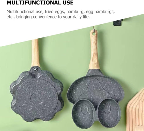 Hemoton Heart Shape Egg Frying Pan, Aluminum Non Stick Skillet with Wooden Handle for Omelets, Pancakes, and Breakfast