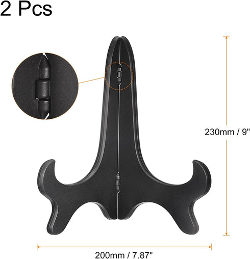 uxcell 2pcs 9" Easel Plate Holder, Wood-like Plastic Folding Display Stand Black for Decorative Picture Frame