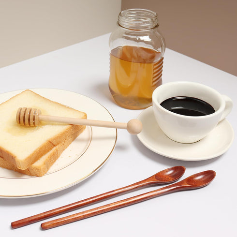 6.3Inch Wooden Honey Dipper Sticks: Long Handle Coffee Stirring Spoons - Honey Comb Sticks - Honey Wand for Honey Jar