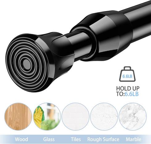 AIZESI Short Tension Curtain Rods (Black, 27" to 37", 2 Pcs)