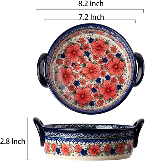 Vintage Style Cherry Blossom Flowers Pottery Bakeware Ceramic Casserole Dish Baking Pan Lasagna Pans Baking Dish with Handles for Oven to Table-1 PCS, 32 oz by Bicuzat