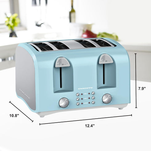 OVENTE 4-Slice Toaster with Extra Wide Slots, 6-Shade Browning Setting, 1400W Countertop Toaster, Light Blue TS4410LBL