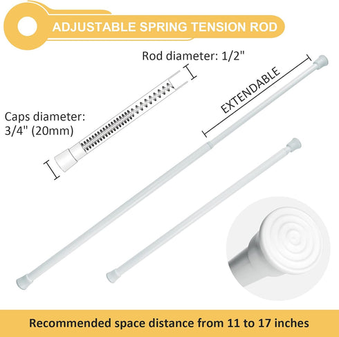 KXLife 2Pcs Small Tension Rod, Adjustable 11 to 17 Inch Mini Spring Loaded Curtain Rods for Windows and Closets