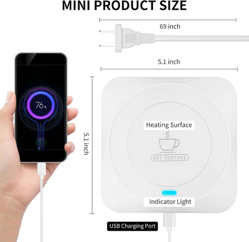 USB Coffee Mug Warmer, Smart Electric Cup Warmer for Home Desk Office Use, Beverage Heating Plate with Gravity Switch