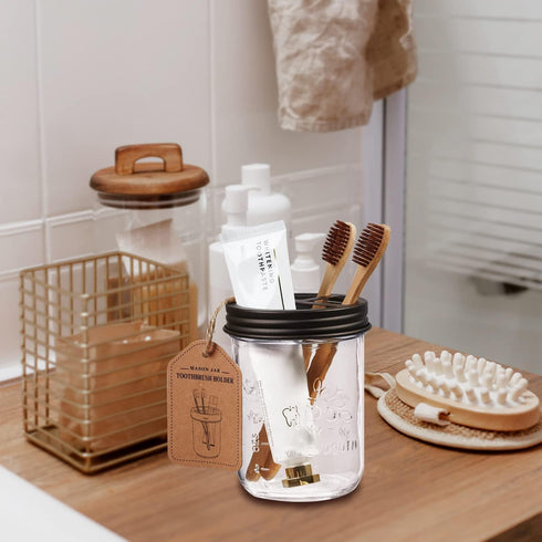 Amolliar Mason Jar Toothbrush Holder, Rustproof Stainless Steel for Bathroom Countertop Organizer (Bronze)